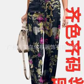 跨境亚马逊2025爆款休闲简约舒适松紧腰棉麻休闲百搭女长裤现货