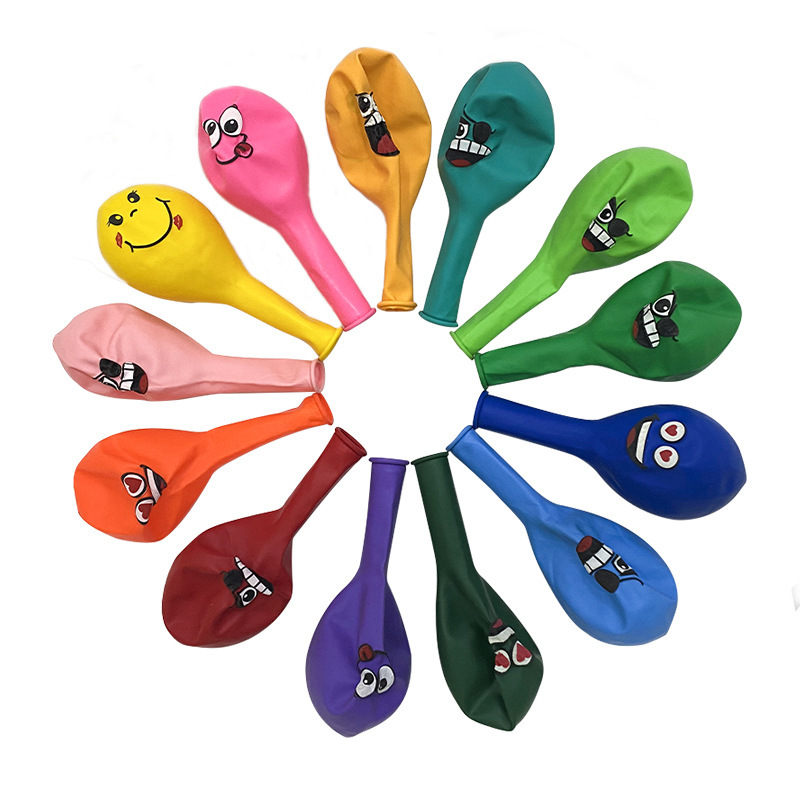 Globo de color grueso de 12 pulgadas, emoji sonriente, paquete de 100 piezas, decoración de fiesta de cumpleaños para niños, globo de dibujos animados