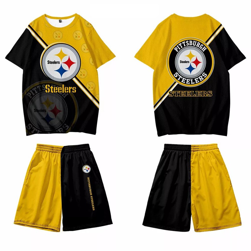 2025 Popular Nfc Midstream Team Sports Shorts Nfl Pittsburgh Steelers T-Shirt Men's Large Size Suit