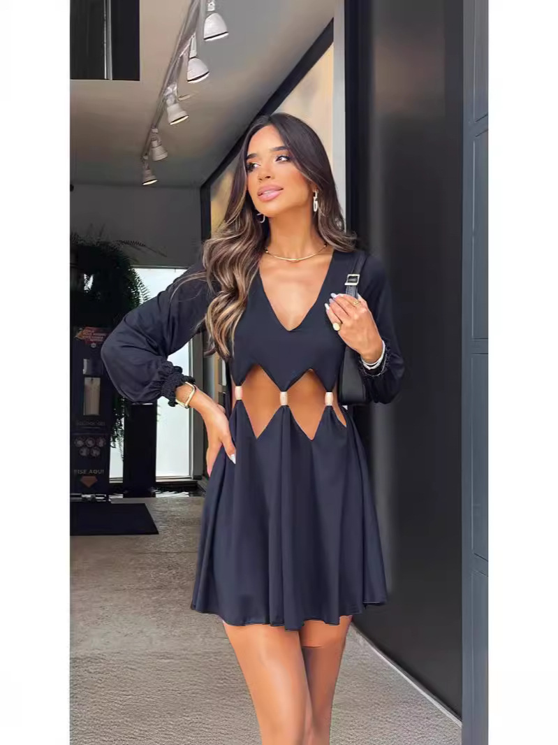 Women's Regular Dress Streetwear V Neck Long Sleeve Solid Color Above Knee Daily display picture 2