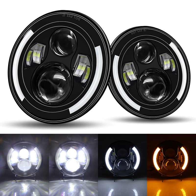 Harley 7-дюймов 6 Жемчужины Wrangler LED передняя фара тюнинг с глазками ангела передняя лампа