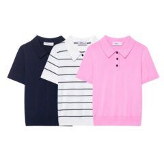 Z跨境春夏新款欧美风女时尚休闲 短袖针织 POLO 衫领上衣2142019
