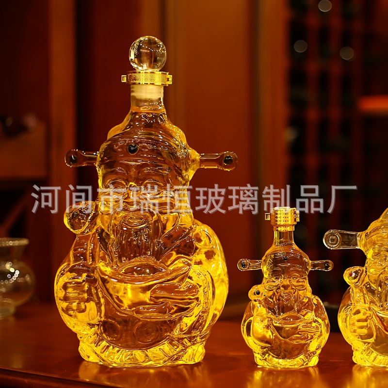 厂家供应玻璃财神酒瓶高硼硅创意造型密封手工吹制创意酒瓶