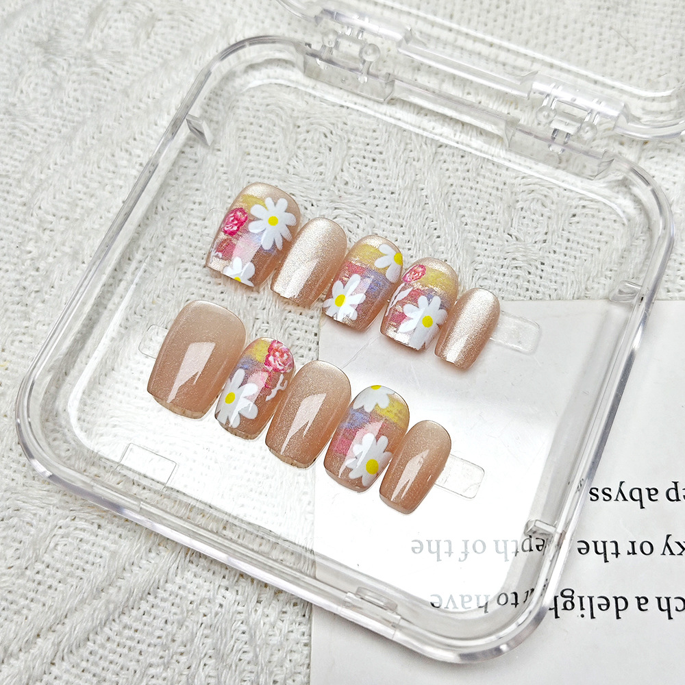 Piezas de arte floral en relieve para decoración de uñas, juego de 10 piezas con pegatinas de ojo de gato, uñas postizas de alta gama hechas a mano.