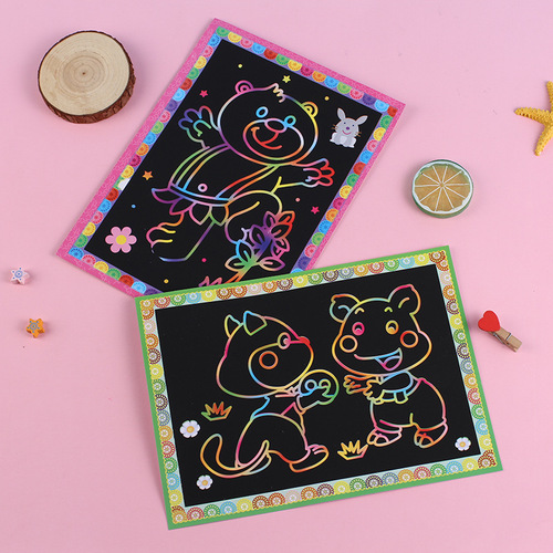 Creative and cute students colorful scratch-off paintings children's paintings scratch-off paper art supplies painting materials supplies wholesale