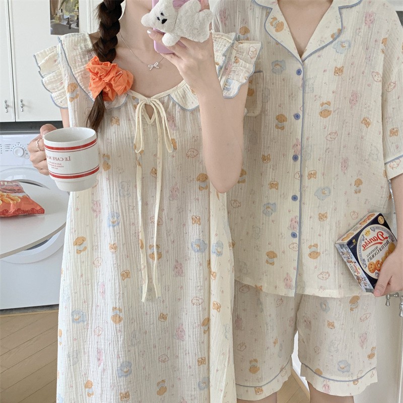 실제 촬영 여름 신작 커플 잠옷 한국식 루즈한 반팔 캐주얼 홈웨어