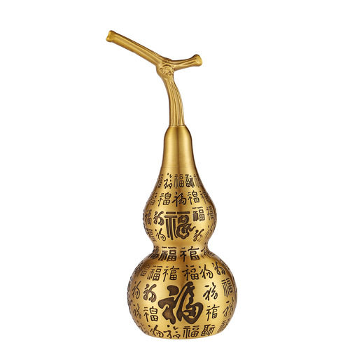 Pure brass Baifu gourd ornaments with upper and lower openings, hollow Fu word large gourds, living room wine cabinet decoration Fulu ornaments