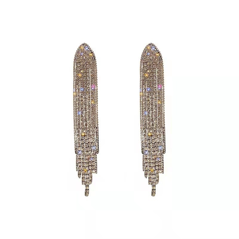 Pendientes de diamantes completos de triángulo geométrico de borla larga S9225 aguja de plata estilo coreano nuevos pendientes exagerados de alto grado