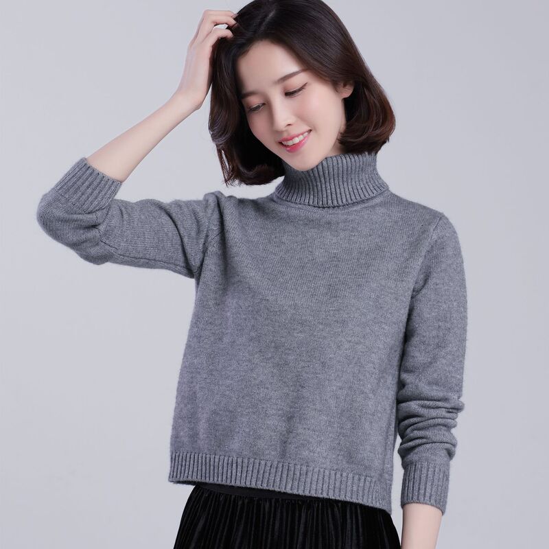 Short Sweater Women's Autumn and Winter Half-high Collar Bottoming Shirt with Wide Leg Pants Top with Skirt High Waist for Small