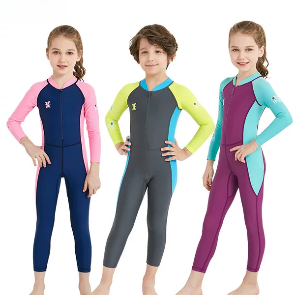 Children's Swimsuit Girls' One-Piece Long-Sleeved Sun Protection Quick-Drying Swimsuit Wetsuit for Boys and Older Children Swimming and Snorkeling Wetsuit