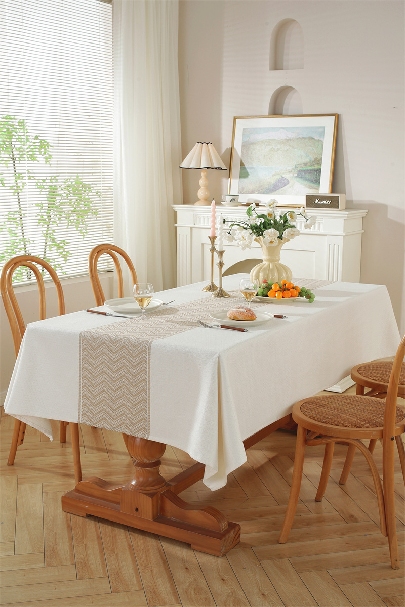 Nordic Vintage Geometric Diamond Tablecloth In White And Brown_voghion.com