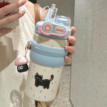 保温杯女生2024新款大容量双饮咖啡杯不锈钢保冰水杯学生吸管杯子