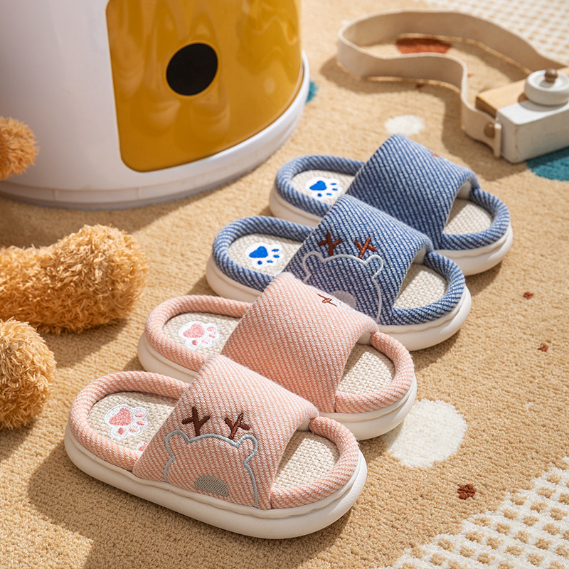 Children's Slippers Spring & Fall Boys Indoor Home Use Non-Slip Cartoon Cotton Girls Baby Linen Slippers All Year Round
