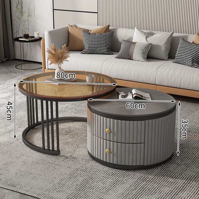 Mesa de café nórdica moderna simple apartamento pequeño Placa de roca mesa de café combinación redonda Luz de lujo sala de estar mesa de té en casa estilo crema