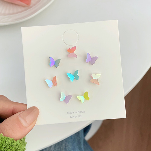 Spring and summer new super fairy silver needle colorful three-dimensional butterfly female earrings fresh and sweet fairy set earrings wholesale