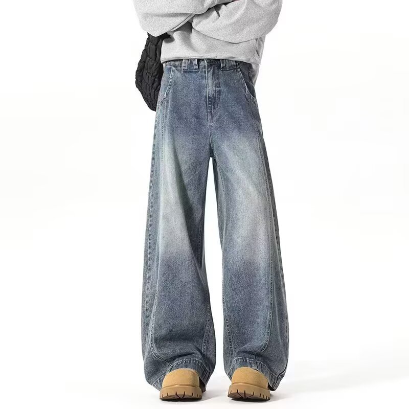 American Style High Street Popular Straight Leg Jeans Men's Spring and Autumn Design Sense Trendy Brand Plump Handsome Pendant Sense High Work Wear Pants