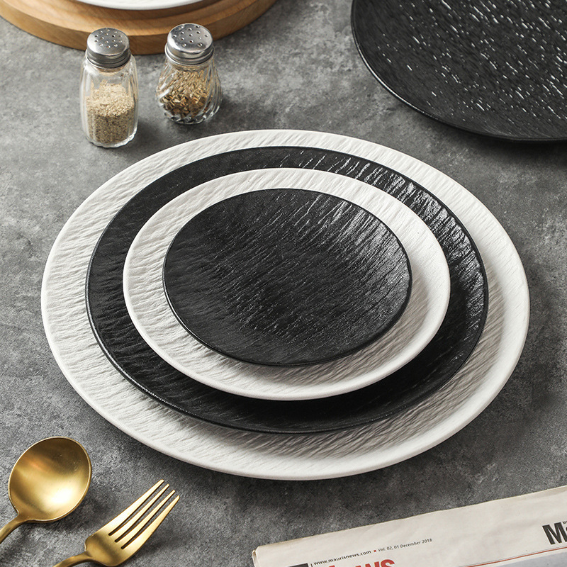 Round Plate Household Steak Plate Pasta Plate Hotel Personalized Dish Plate Ceramic Steak Dinner Plate High-End Western Food Plate