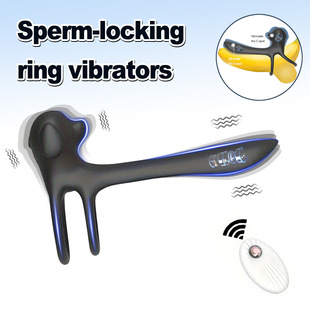 Male and Female Couples Resonance Delay Locking Sperm Ring Double Ring Penis Set Adult Sex Toys Wearable Toys Cross-Border Factory