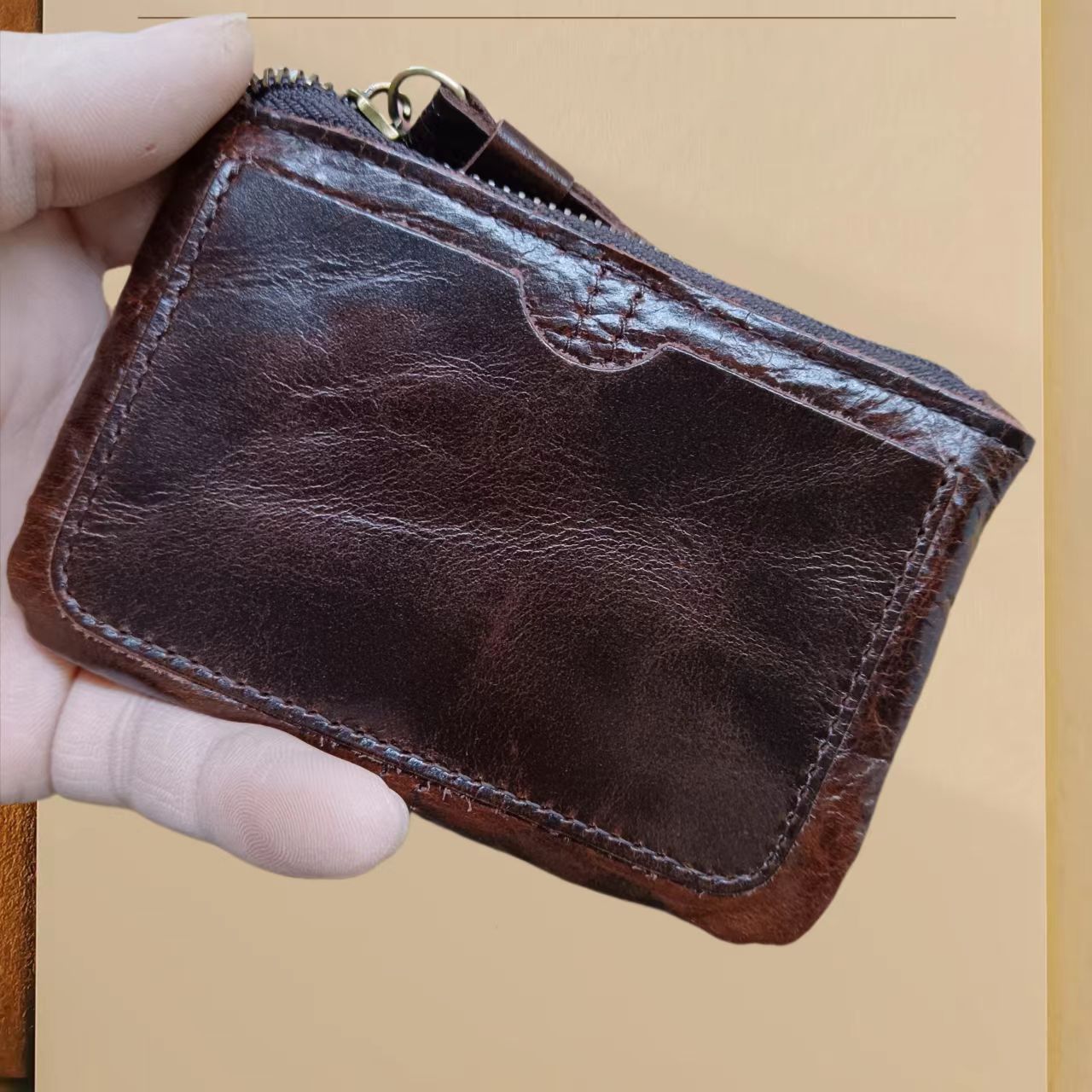 Retro Crazy Horse de cuero monedero Moneda de cuero pequeña cartera mini cremallera corta estilo coreano clave de los hombres y las mujeres pequeña cartera