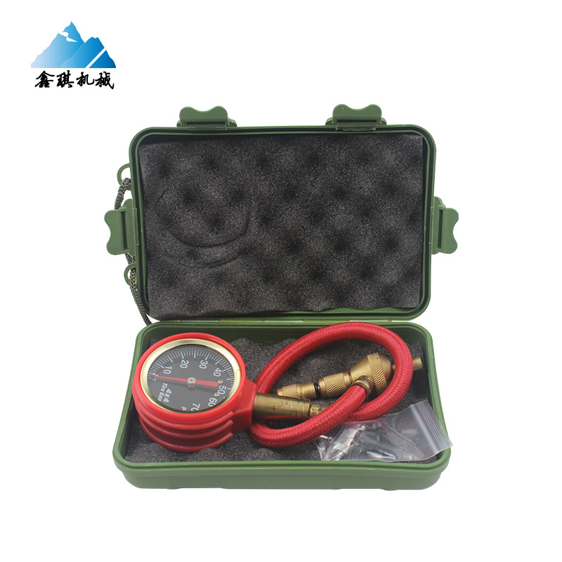 胎压计厂家供应 红色编织管 单刻度黑色70psi气压表 汽车轮胎胎压