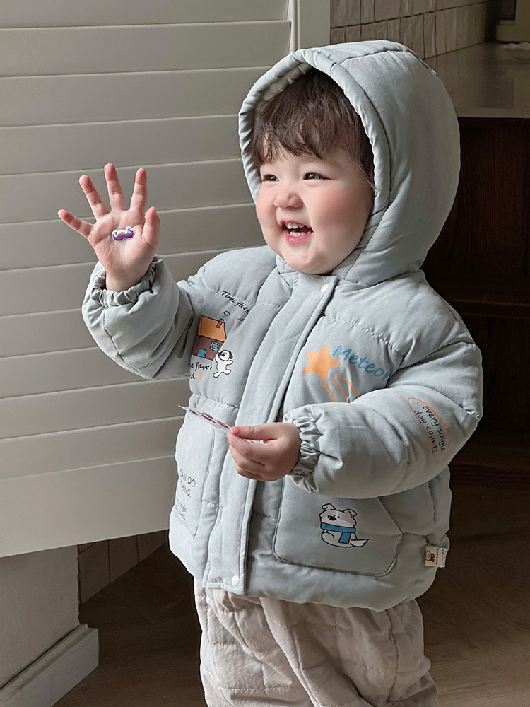 Ropa para niños coreanos dibujos animados de invierno ropa de salida cómoda y cálida ropa de algodón con capucha para niños image 3