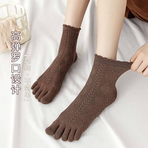 Five-finger socks for women, summer lace mid-calf socks, anti-athlete, wear-resistant, split-finger breathable, sweat-absorbent cotton socks, hollow thin socks