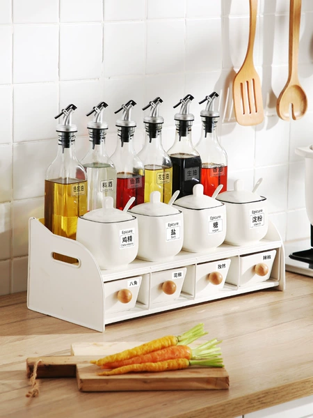 Black line white can 15-piece set - white iron frame, four-position double layer♢