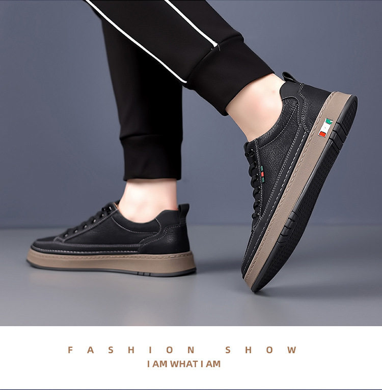 Giày sneaker nam cổ thấp dáng thường ngày, mũi tròn, đế cao su chống trượt, gót thấp 1–3 cm — Màu nâu, Màu đen chi tiết 21