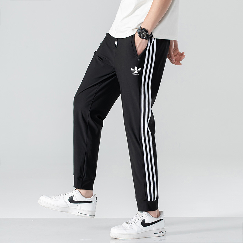 Men's Three-Stripe Ice Silk Sports Pants, Thin Quick-Dry Casual Long Pants, Loose Straight-Leg Trendy Sweatpants Men's Three-Stripe Ice Silk Sports Pants, Thin Quick-Dry Casual Long Pants, Loose Straight-Leg Trendy Sweatpants