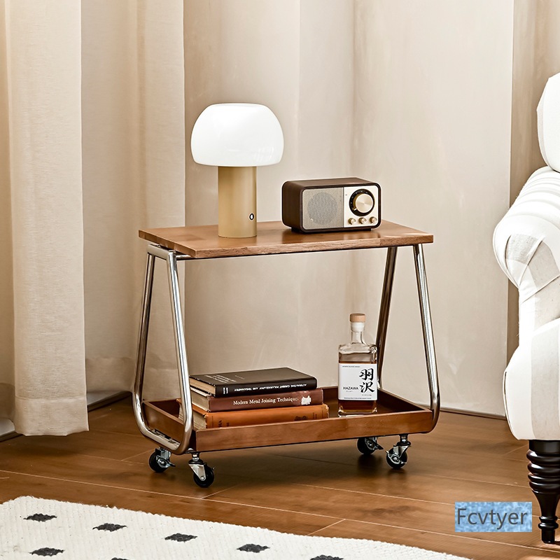 Minimalist Corner Sofa Side Table with Creative Design for Living Room, Featuring a Light Luxury Stainless Steel Storage Rack