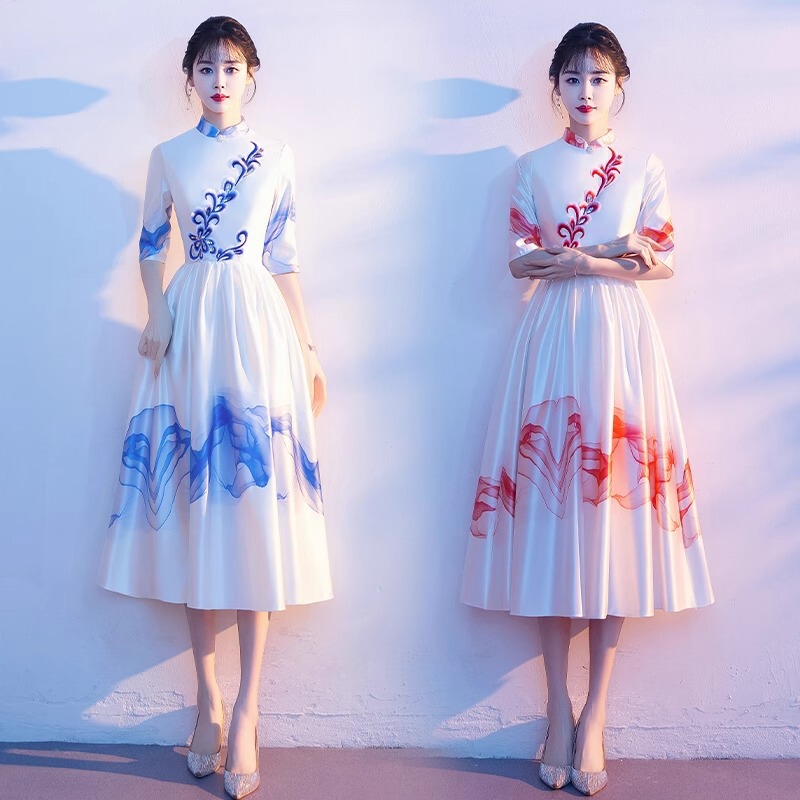 Large Choir Dress, Women's Long Dress, Chinese Style Poetry Recitation Dress, Stage Conductor Costume, Student Art Exam Performance Costume