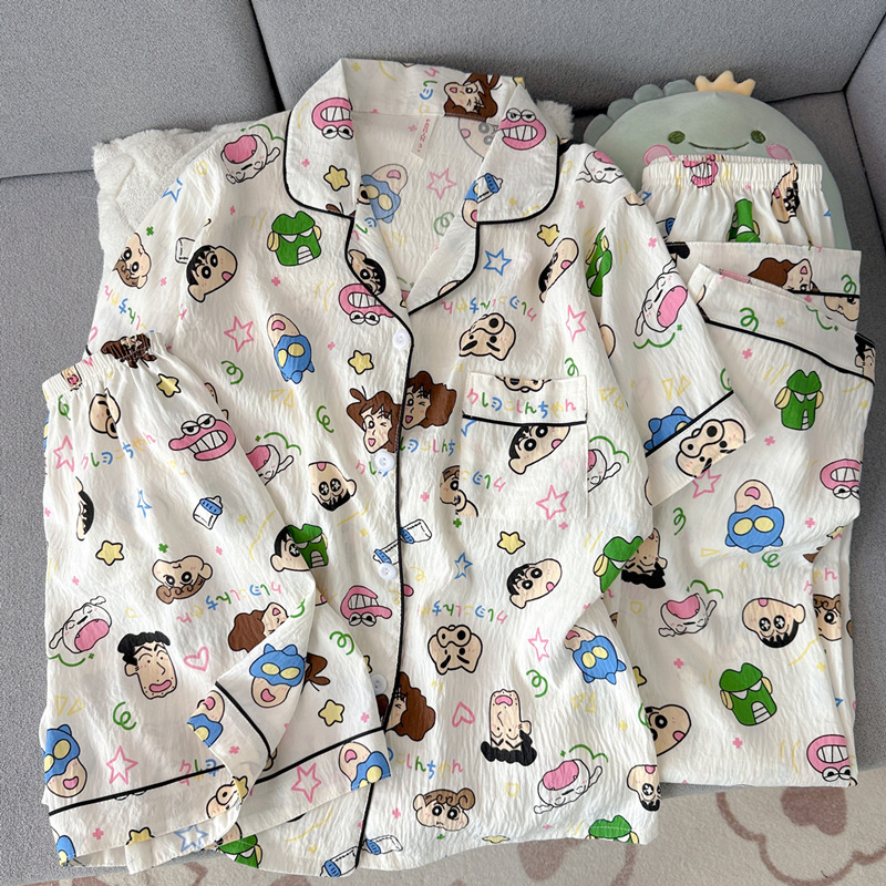 Kişi pijama dəsti, yay üçün nazik qısaqol pambıq, 3 hissəli