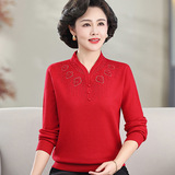 妈妈秋冬装旗袍领毛衣洋气中老年人女新款打底衫保暖混纺针织衫女，女装针织衫/毛衣，妃慕昵服饰