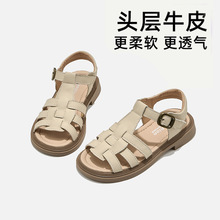 头层牛皮女童凉鞋夏季2025新款时尚小女孩软底中大童全皮鞋子公主
