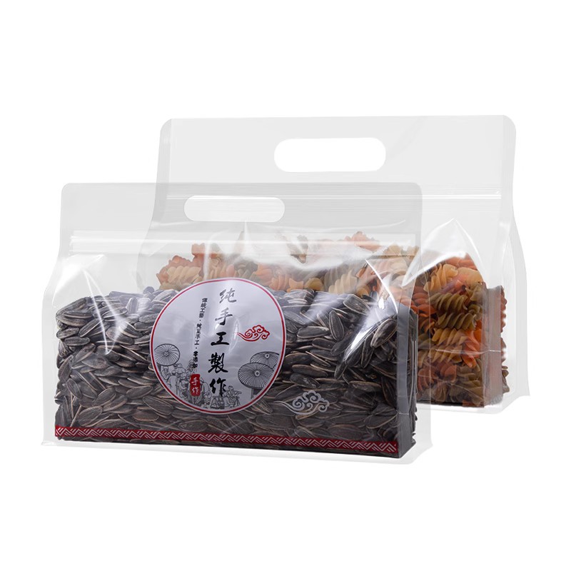 Bolsa de sellado de ocho lados transparente Portátil Bolsa de embalaje hecha a mano bolsa de comida seca bolsa sellada de galletas