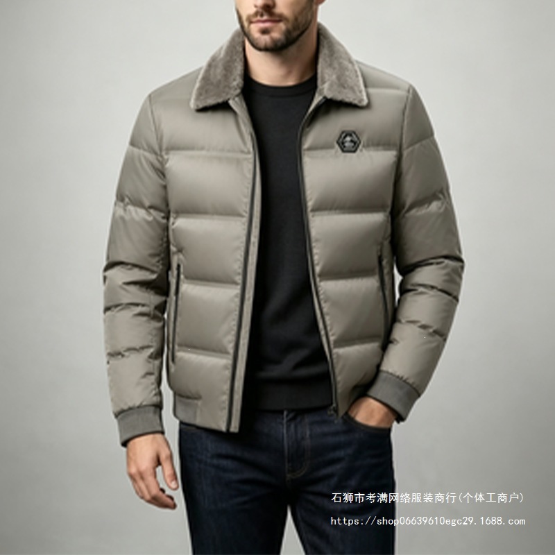 2026 Winter New Style Turn-down Collar Fur Collar Cotton Coat for Middle-aged and Elderly Men, Dad's Jacket, Warm, Versatile Cardigan for Amazon Cross-border Sales