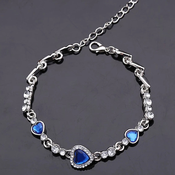 موضة شكل القلب سبيكة أحجار كريمة مطعمة أحجار كريمة صناعية أساور display picture 3