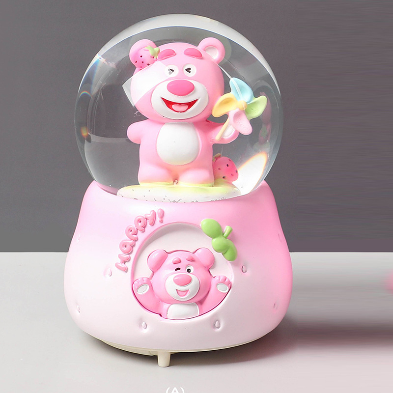 Caja de música de bola de cristal de Kapibala ingenua y linda, adornos de escritorio luminosos, nieve que cae, regalo de cumpleaños para estudiantes y niños