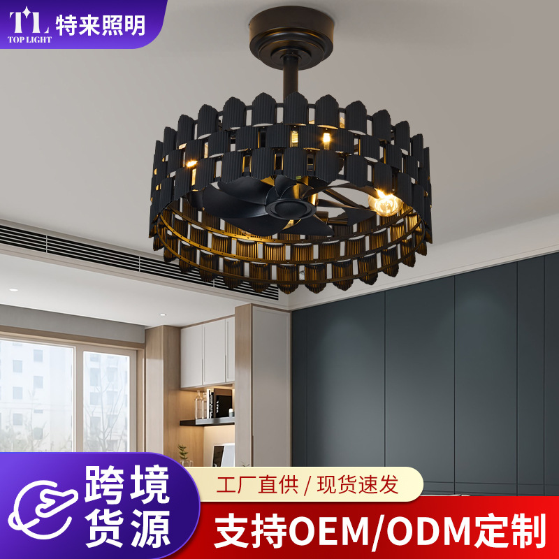 Ventilador de Techo con Luz de Cobre y Metal con Control Remoto de Frecuencia Variable para Sala de Estar y Dormitorio
