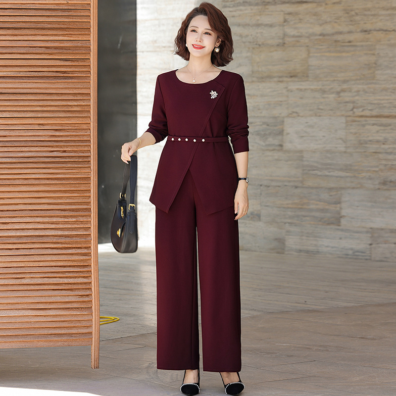 Mom's Autumn Style Burgundy Suit 2025 New Middle-Aged and Elderly Women's Wedding Banquet Dress Two-Piece Set Mom's Autumn Style Burgundy Suit 2025 New Middle-Aged and Elderly Women's Wedding Banquet Dress Two-Piece Set