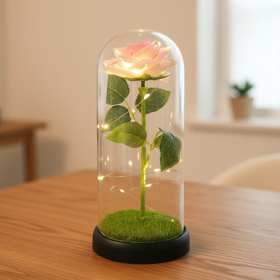Simulación transfronteriza rosa inmortalidad flor cubierta de vidrio decoración de cumpleaños Qixie 520 Día de San Valentín regalo creativo del Día de la Madre