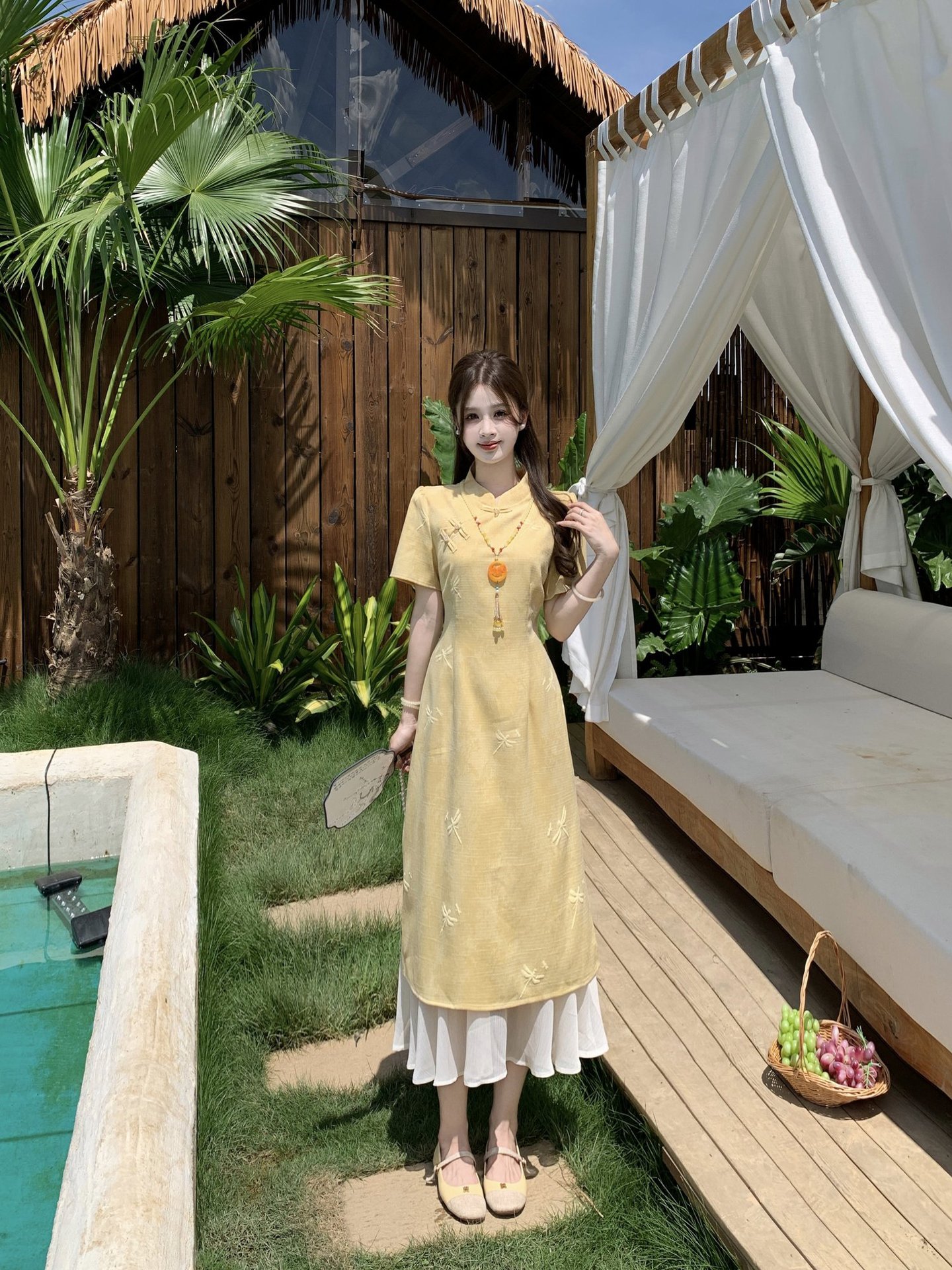 GraceChic New Chinese National Style Buttoned Cheongsam For Women Summer Plus Size Slimming High-end Elegant Long Dress_voghion.com