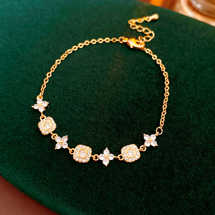 Pulsera cuadrada de oro real, flores ajustables, lujo ligero, pulsera sofisticada, diseño de nicho, joyas para mujeres. image 7