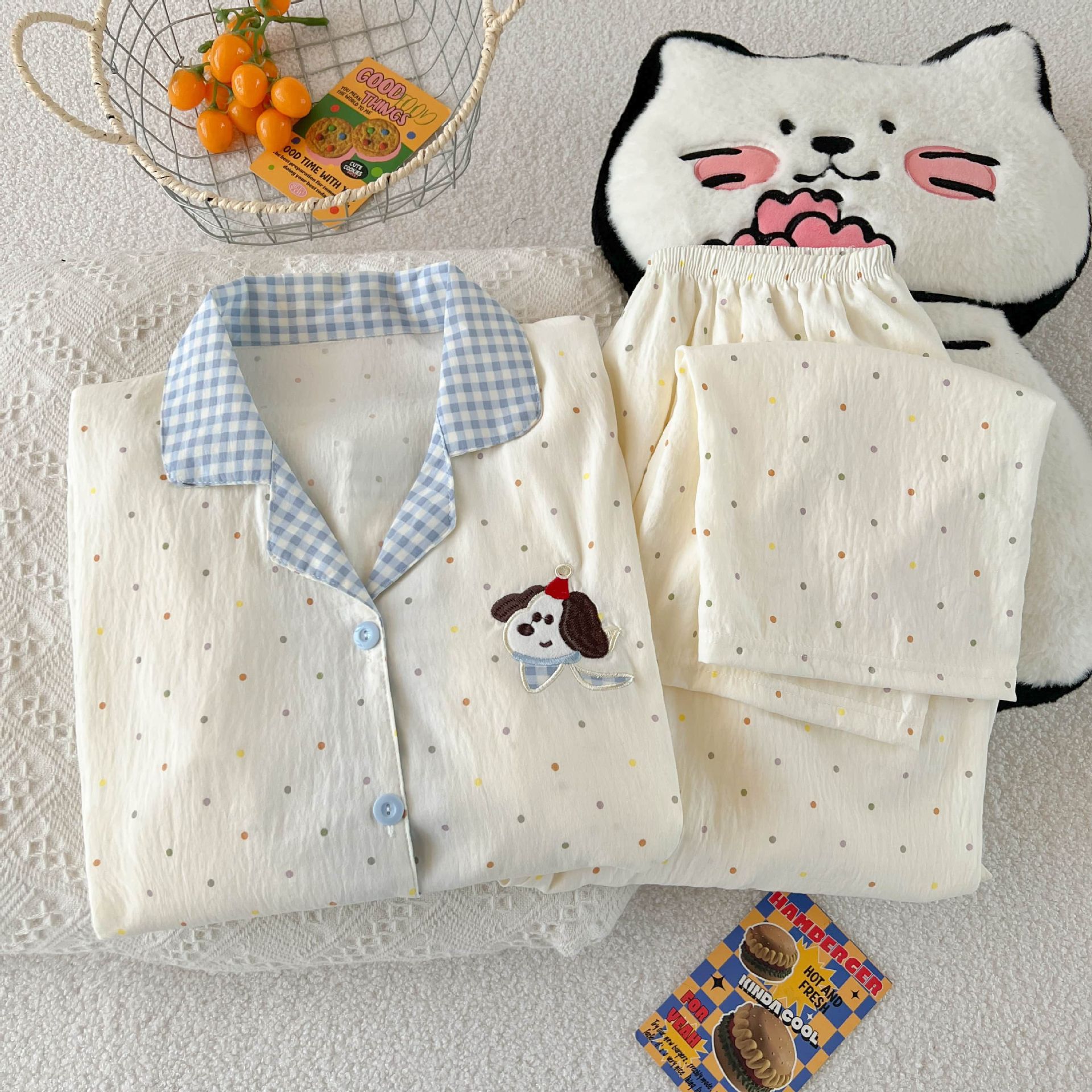 Al por mayor transfronterizo primavera y otoño 2026 nuevo pijama de mujer dibujos animados nubes dulces cardigan de algodón mangas largas pantalones largos cubierta de ropa para el hogar image 3
