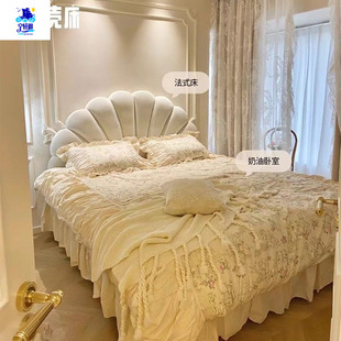 French-Style Internet Celebrity Tech Fabric Bedroom Tech Light Luxury Cream Style Double Bed Wedding Bed 2024 New Shell Bed