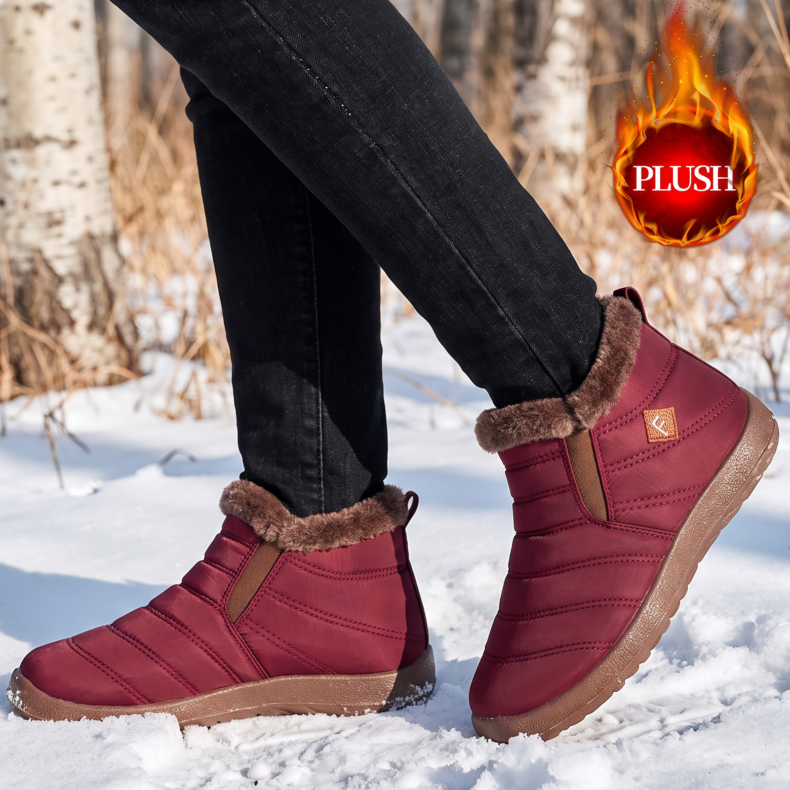 Botas de algodón para mujer, botas de nieve de poliuretano transfronterizas, botas cálidas de talla grande para mujer con forro polar y botas de algodón engrosadas, botas largas de caña alta a prueba de frío.