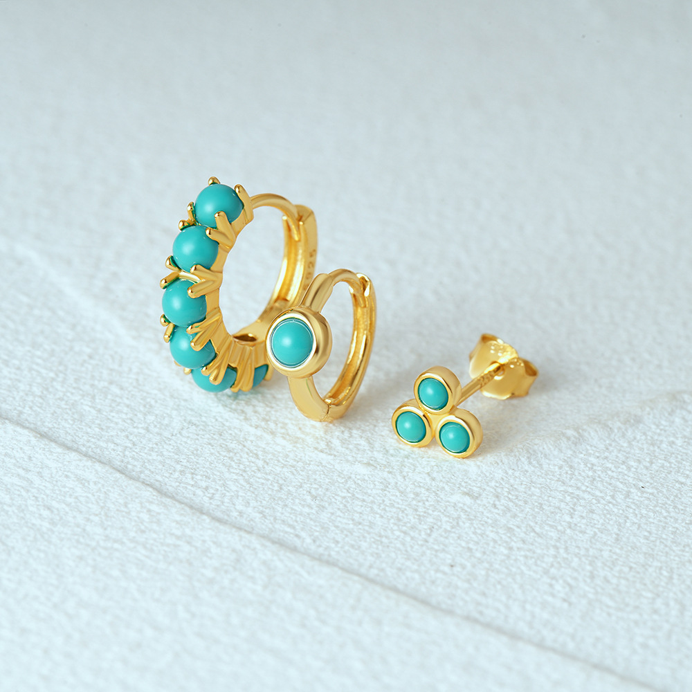 5g Weight 925 Sterling Silver Ear Needle Material December Birthstone Turquoise, Zircon Inlay Material Earrings Classification 3 Pieces Set Quantity Holiday, Daily Occasion 925 Sterling Silver Material Geometric Pattern Women's Gender Plating, Inlay Design Simple Style Style 3 Pieces Set 925 Sterling Silver Turquoise Zircon Geometric Earrings 11