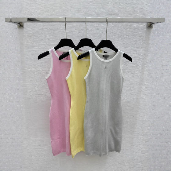 Shenzhen Nanyou Correct High Version CH Home 25 Spring and Summer New Micro-standard Rhinestone Crewneck Knitted Vest Dress