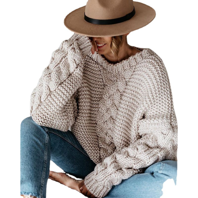 Suministro de comercio exterior deseo europeo y americano Otoño e Invierno popular color sólido suéter con cuello en V giro suéter suelto suéter casual para las mujeres