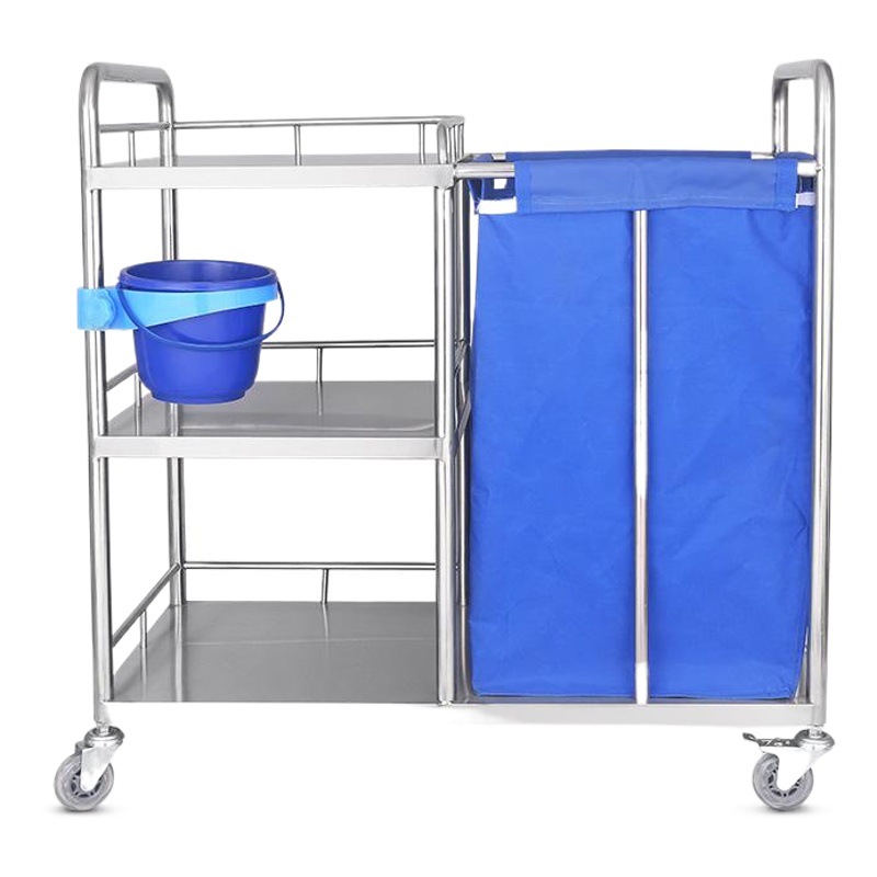 Coche de tres capas de cuidado matutino de acero inoxidable engrosado coche de suciedad cama impermeable barrido edredón ropa coche de suciedad Coche de hospital de cuidado matutino